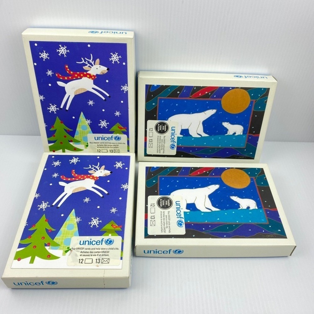 UNICEF Holiday Greeting Cards Set of 4 Boxes Reindeer Polar Bear Bilingual